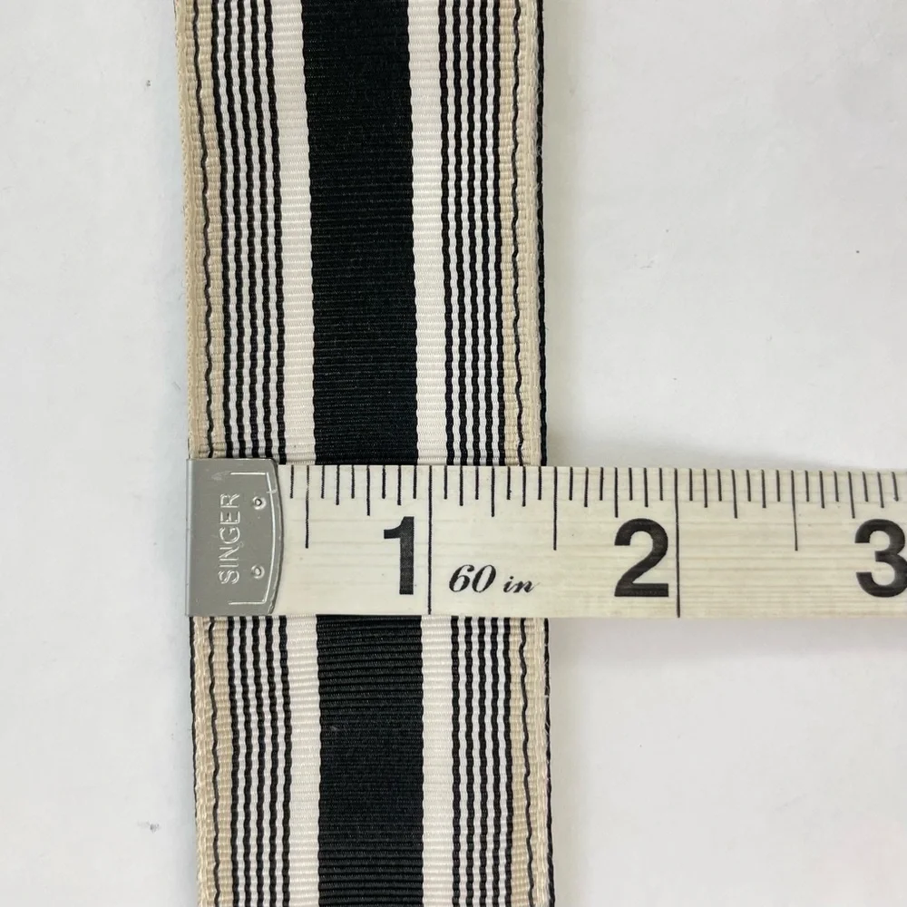 Black White Polka Dot‎ Striped Reversible Ribbon Belt Double Ring